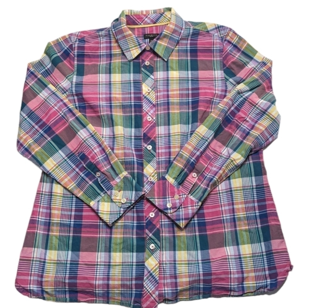 Talbots Women's Shirt Pink Plaid Button Down Long Sleeve Collared Barbie MP